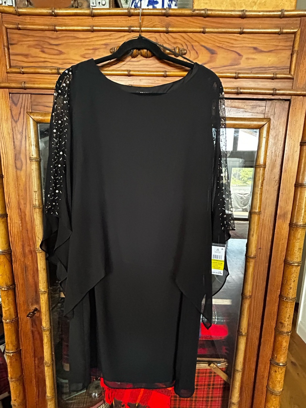 SLNY Black Long Sleeve Beaded Evening Dress